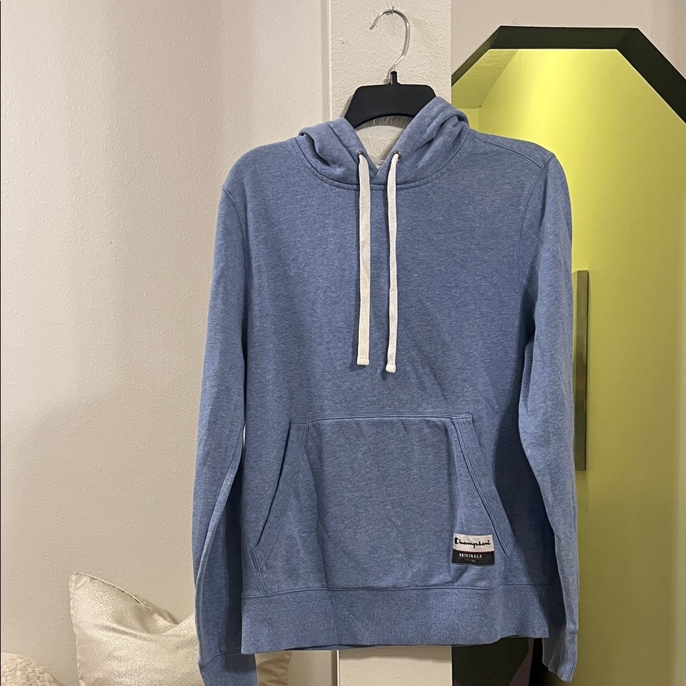 Heather Blue Champion Hooded Sweatshirt, SZ Small